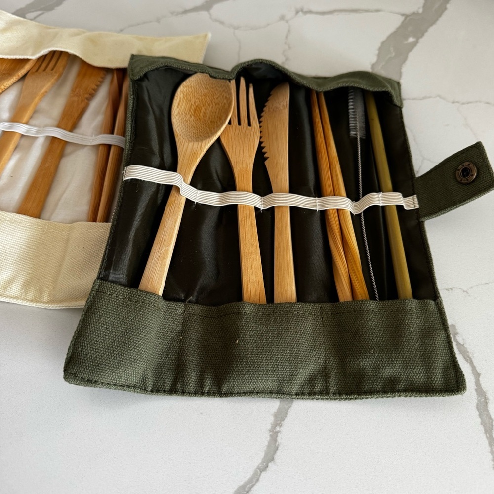 Eco-Friendly Bamboo Cutlery Set with Case Picnic - Picture 2 of 7